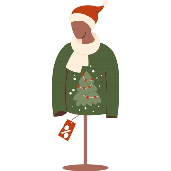 New Year Mannequin in Santa hat and Christmas ugly sweater with tree png