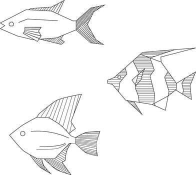 Abstract colorless fishes doodle hand drawn illustration vector