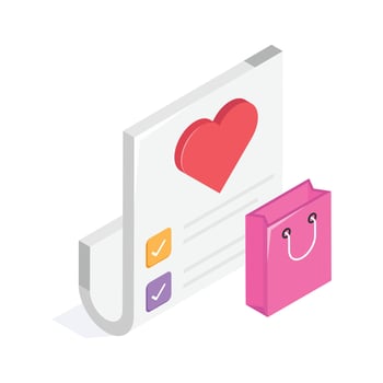 A receipt with a heart and shopping bag representing a wishlist vector