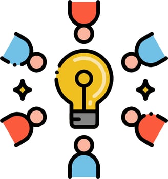 People are gathered around a light bulb with a group of people around it vector