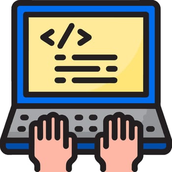 Hands typing on a laptop with code on it vector