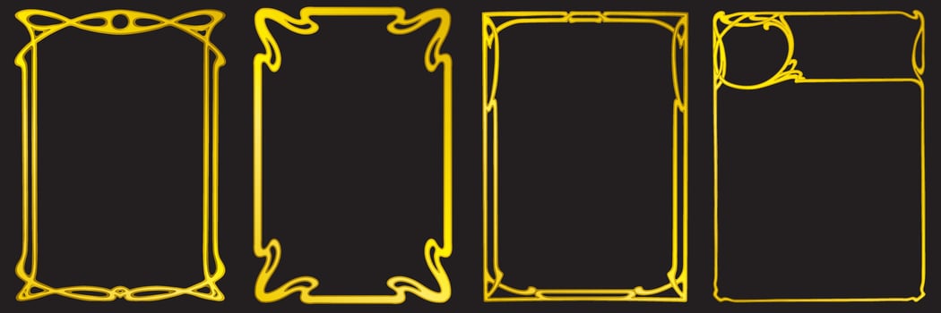 Frames with style Art Nouveau ornament golden set. vector