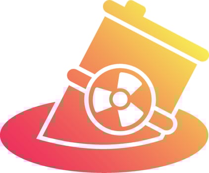 A red and yellow icon with a nuclear symbol vector