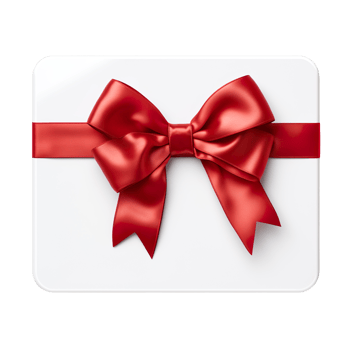 Blank white gift card with red ribbon bow isolated on transparent background png