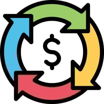 A dollar sign in a circle with arrows pointing to it vector