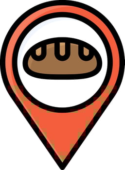 A map pin with a bread icon vector
