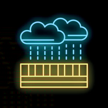 Glowing neon line cloud with rain icon isolated on black background vector