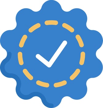 A blue badge with a tick mark on it vector