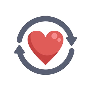 Red heart circulating with two arrows inside a circle vector