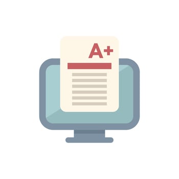 Computer showing a plus grade on screen for online exam vector