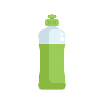 Green plastic bottle with dispenser pump containing liquid soap for dish washing vector