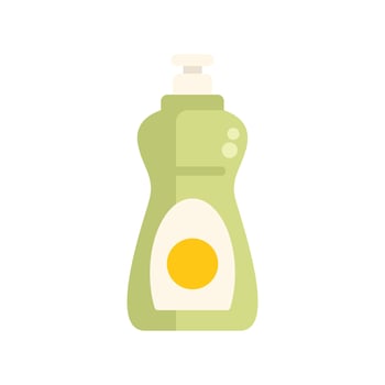 Green plastic bottle with dispenser containing cleaning product icon vector