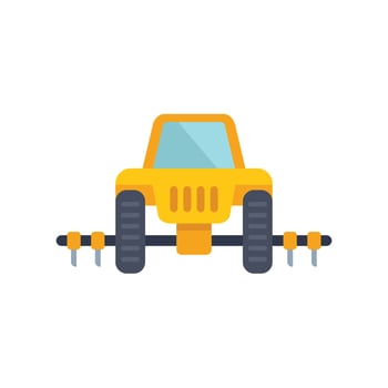 Yellow tractor cultivating land for sowing using cultivator vector