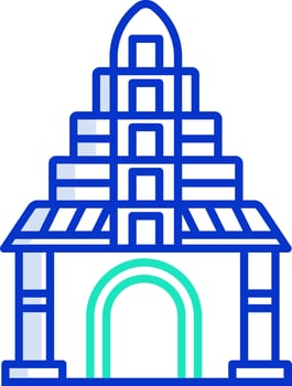 A building with a green and blue outline vector