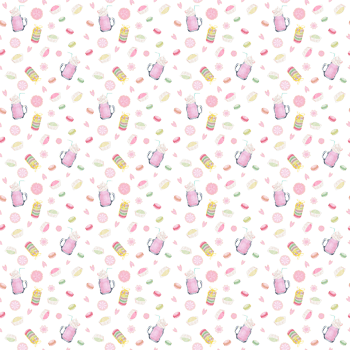 Seamless pattern with delicious sweets. Cookies, macaroons, mochi, latte, biscuits. For textile. Hand-drawn watercolor png