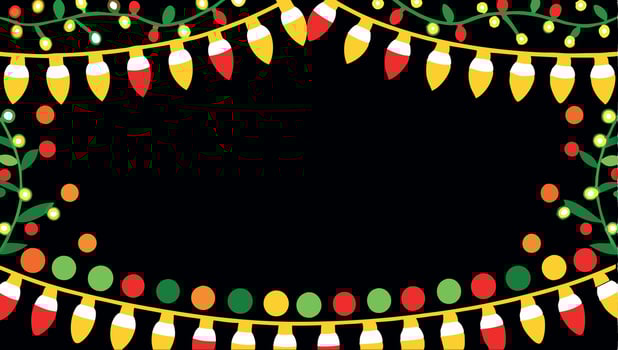 Christmas lights border frame with a black background vector