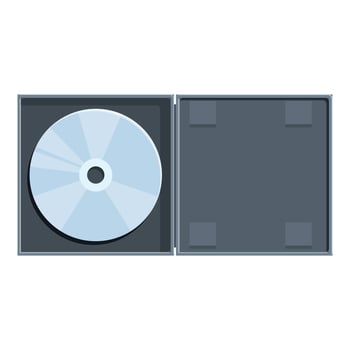 Open dvd case holding a disc vector
