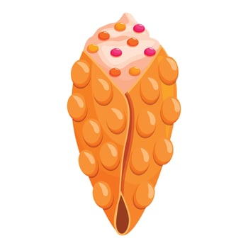 Bubble waffle with cream and candy sprinkles being held up vector