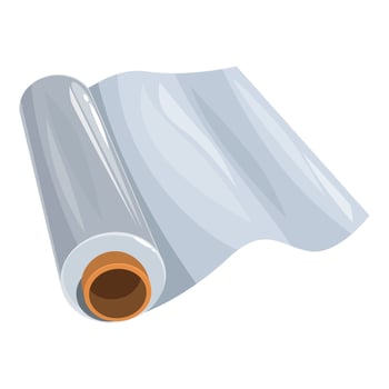 Roll of transparent stretch film for packaging goods is being unwound vector