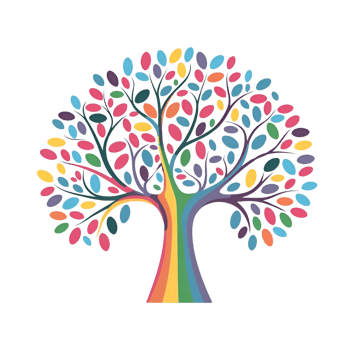 A rainbow tree with many leaves on it png