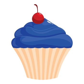 Delicious cupcake with blue icing and cherry on top vector