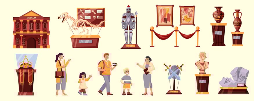 Hand drawn international museum day icons set vector