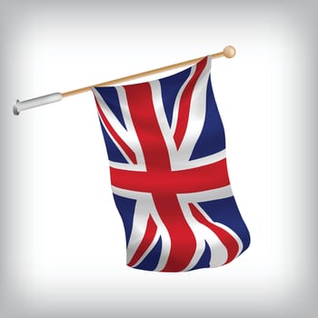 Realistic illustration of United States flags waving on the wall. The set is in the flag collection vector