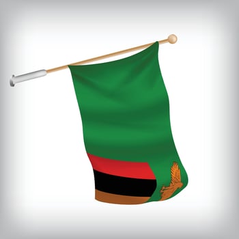 Realistic illustration of Zambia flags waving on the wall. The set is in the flag collection vector