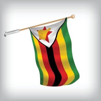 Realistic illustration of Zimbabwe flags waving on the wall. The set is in the flag collection vector