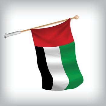 Realistic illustration of United Arab Emirates flags waving on the wall. The set is in the flag collection vector