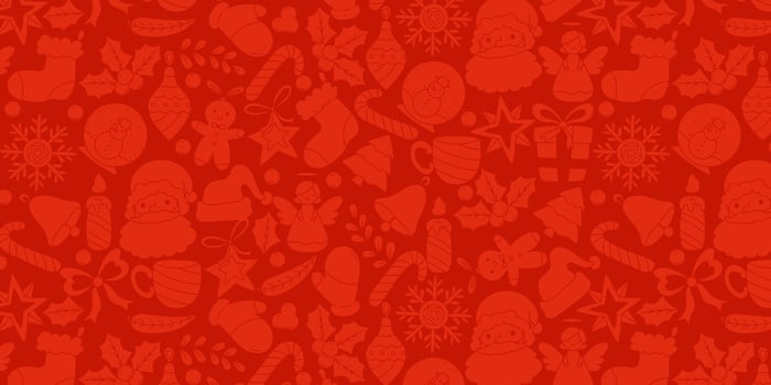 Hand-Drawn Christmas Seamless Pattern with Holiday Icons on a Red Background. Perfect for festive designs, gift wrapping, and seasonal projects vector