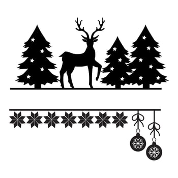 Christmas monogram with a cut with a deer and Christmas trees vector