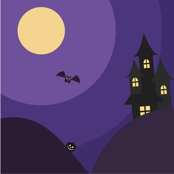 Dark hills and castle Halloween Flat Background vector