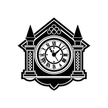 A black and white clock with a tower in the middle vector