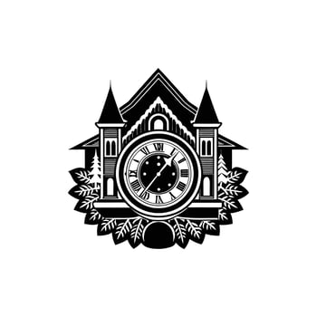 A black and white logo of a clock tower vector