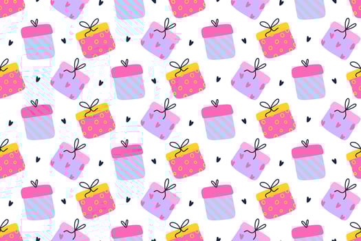 Seamless pattern with gift boxes and and with hearts. vector