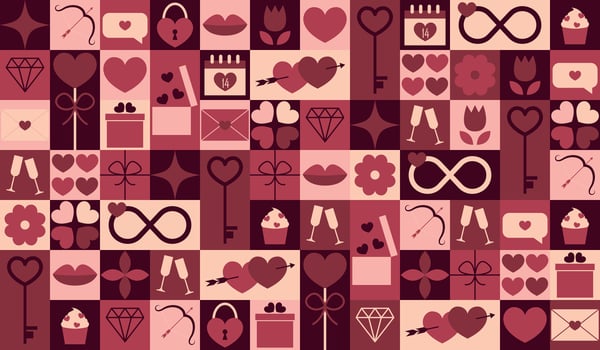 Valentine's day geometric seamless pattern. Festive abstract modern background. Trendy design for print, banner, fabric, card, wrapping paper, cover. illustration vector