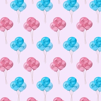 Pattern blue and pink balloons for Gender Party, event decoration, greetings, anvitations, baby shower, holiday, birthday. Helium ballon gift. Cartoon stile. illustration vector