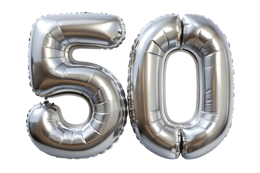 50 Number Silver balloon Anniversary Birthday Decoration Jubilee Celebration on transparent background. png