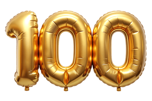100 Number Golden balloon Anniversary Birthday Decoraton Jubilee Celebration isolated on transparent background. png