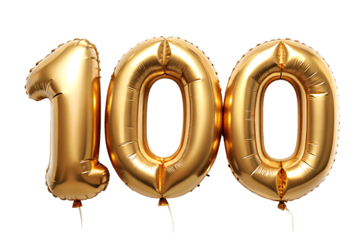 100 Number Golden balloon Anniversary Birthday Decoraton Jubilee Celebration on transparent background. png