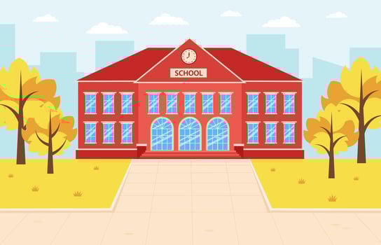 School building, cityscape. School with autumn landscape. vector