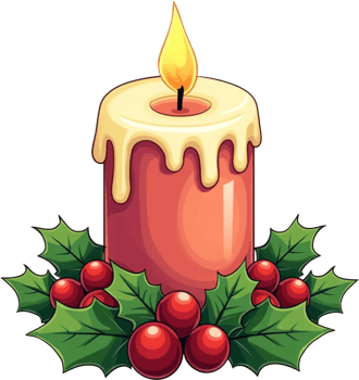 Lit Christmas Candle with Holly Leaves and Berries Illustration for Holiday Decor png