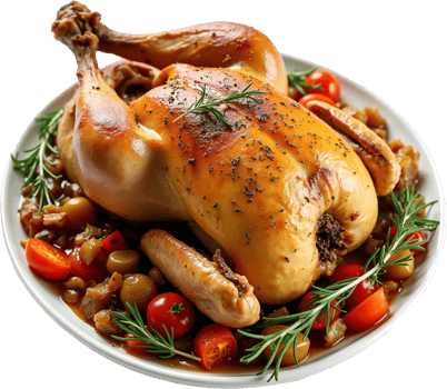 Succulent Roasted Chicken Served on a Plate Overflowing with Fresh Vegetables png