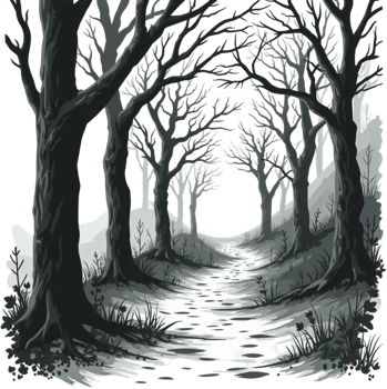 Haunted Forest Path Illustration for Halloween Decor png