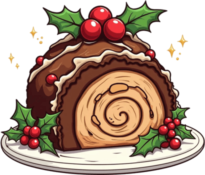 Christmas Yule Log Cake with Decorations png