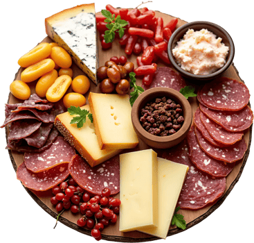 Variety Cheese and Chorizo Snack Plate for Gourmet Food and Entertaining Imagery png