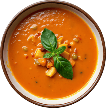 Healthy Lentil Vegetable Soup Top View for Culinary and Nutrition Imagery png