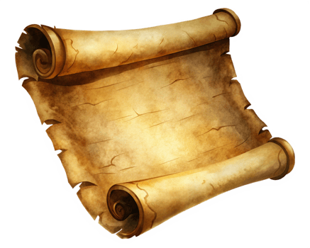 Old Parchment Scroll with Aged Script and Weathered Paper png