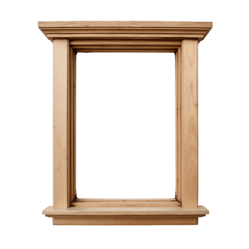 A wooden window frame is intricately crafted, cutouts png